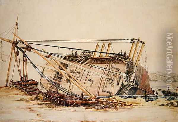 A Beached Brig Oil Painting - Edward William Cooke