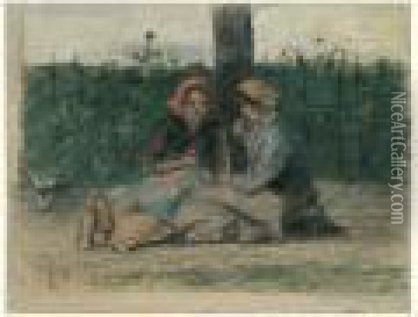 Deux Femmes Conversant Sous Un Arbre Oil Painting - Camille Pissarro