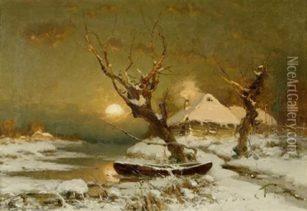 Winterlandschaft Mit Einem Bach Oil Painting - Yuliy Yulevich (Julius) Klever