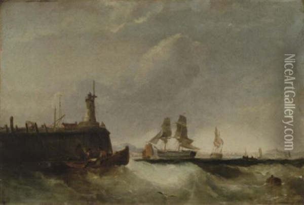 A Trading Brig Entering Port On The Tide Oil Painting - Edwin Hayes