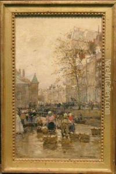 Fish Market In Amsterdam Oil Painting - Hans Herrmann