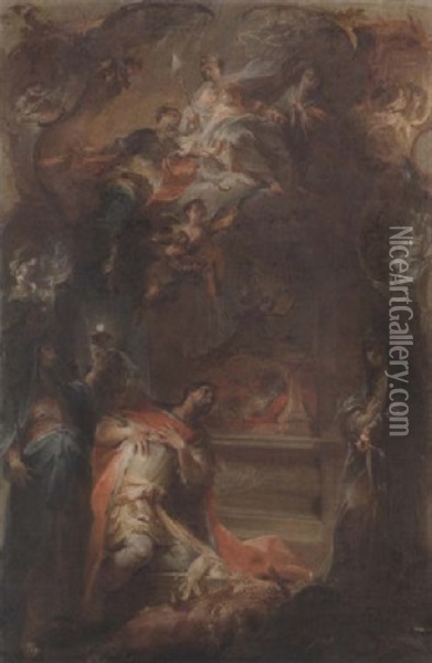 The Apotheosis Of Saint Louis Oil Painting - Johann Wolfgang Baumgartner