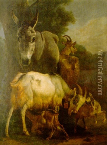 Goats And A Donkey In A Landscape Oil Painting - Filippo Palizzi