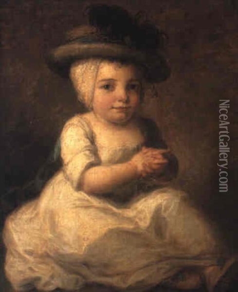 Portrait Of Louis Bonomi In A White Dress And Plumed Hat Oil Painting - Angelika Kauffmann