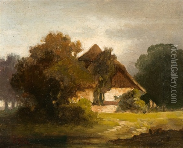 Farm House In Sunset Light Oil Painting - Eduard Schleich the Elder