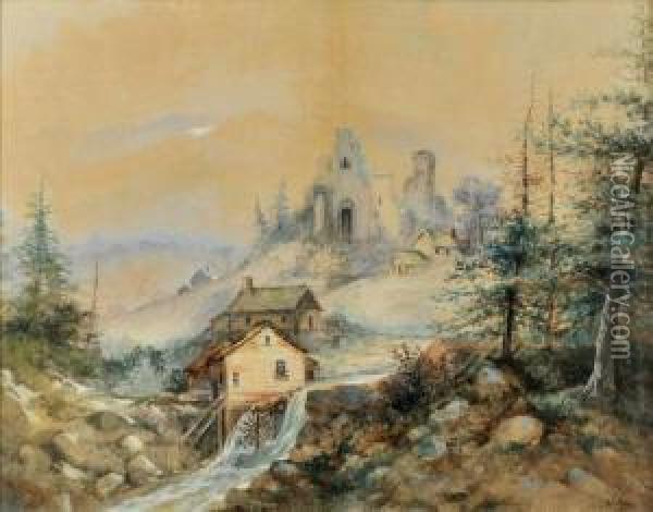 Landscape With Ruins Oil Painting - J. Widdie