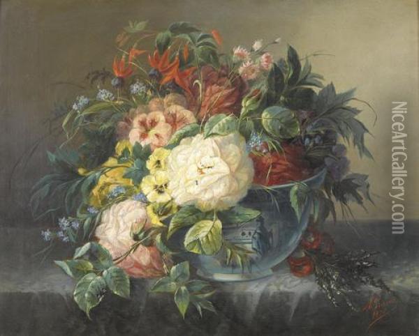 Stillleben Mit Blumen In Asiatischer Vase Oil Painting - Auguste Jean Baptiste Graux