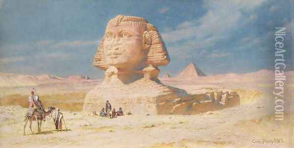 The Sphynx of Giza with the Pyramid of Mykerinos Oil Painting - Carl Haag