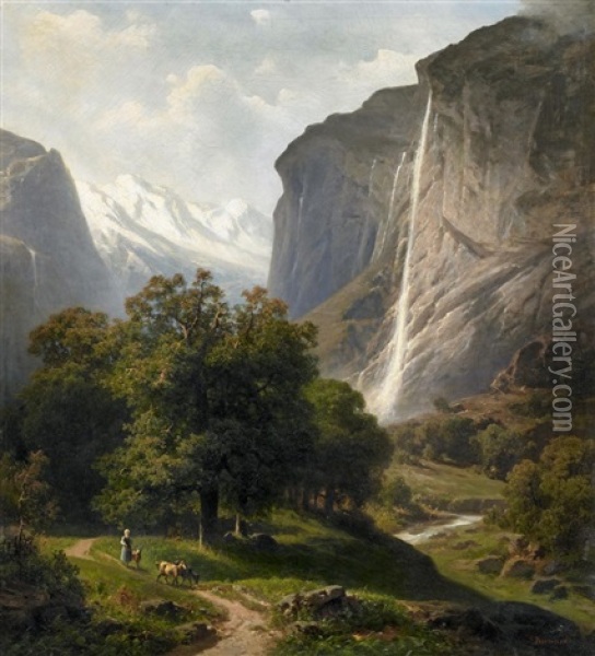 Der Staubach Im Lauterbrunnenthal Aus Dem Berner Oberland Oil Painting - Joseph Bernardi