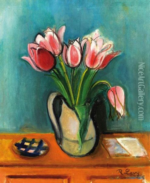 Vase Mit Roten Tulpen Oil Painting - Rudolf Levy