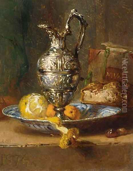 Still Life with a Lemon, Oranges, Bread and a Pitcher Oil Painting - Maria Vos