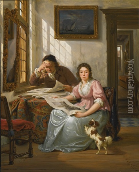 Interior With A Collector And His Wife Oil Painting - Abraham van Stry the Elder