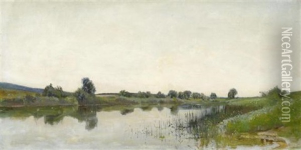 Landschaft Bei Neuchatel. Canal De La Thielle Oil Painting - Gustave Jeanneret