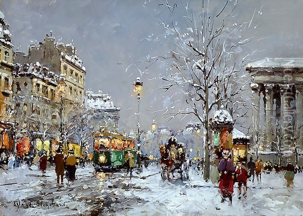 Place de la Madeleine Winter Oil Painting - Agost Benkhard