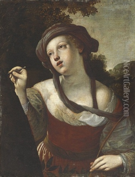 Erminia Carving The Name Of Tancred On A Tree Oil Painting - Alessandro Tiarini