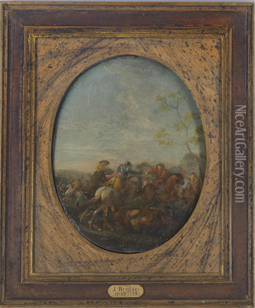 A Cavalry Skirmish Oil Painting - Karel Van Breydel (Le Chevalier)