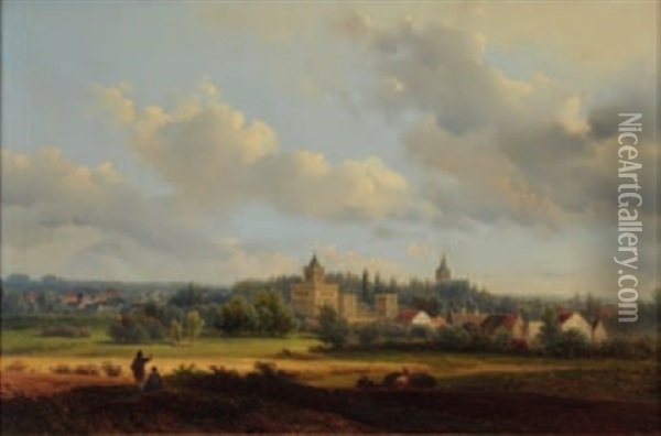Town On The Continent Oil Painting - Pieter Lodewijk Kuhnen