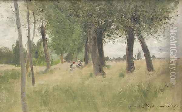 On the Grass Oil Painting - Roman Kochanowski