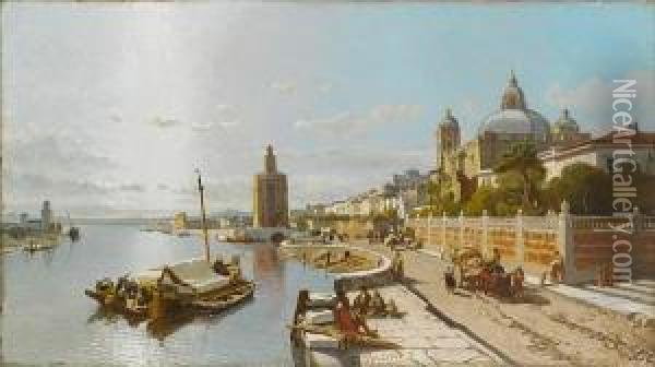 The Torre Del Oro, Seville Oil Painting - Francois Antoine Bossuet