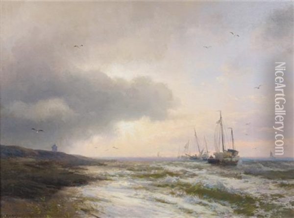 Sunset On The Norwegian Coast Oil Painting - Hermann Herzog