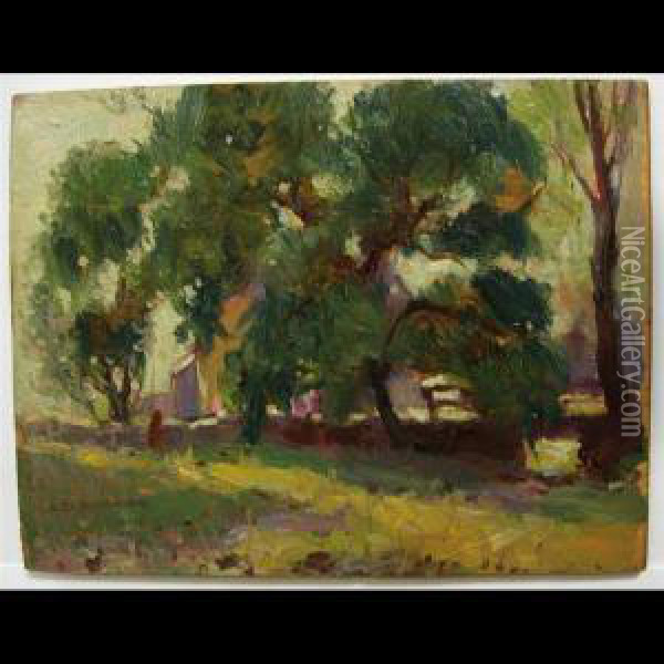 Trees, Figure And House Oil Painting - Arthur Dominique Rosaire