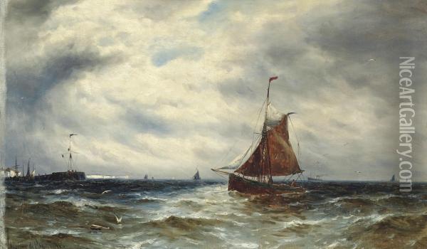 Fishing Boats In The Channel Off Newhaven Oil Painting - Gustave de Breanski