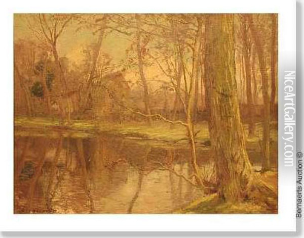 Pond In Thewoods. Oil Painting - Leon Houjoux