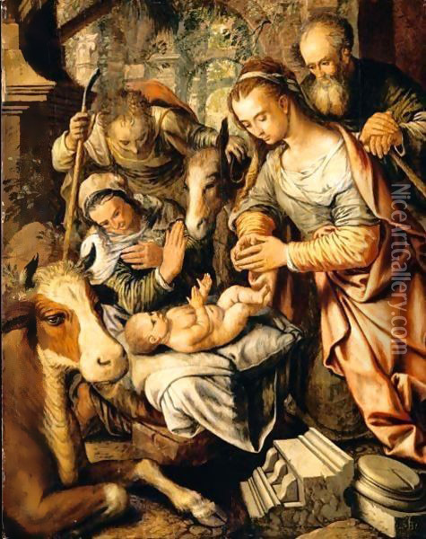 The Adoration Of The Shepherds Oil Painting - Joachim Beuckelaer