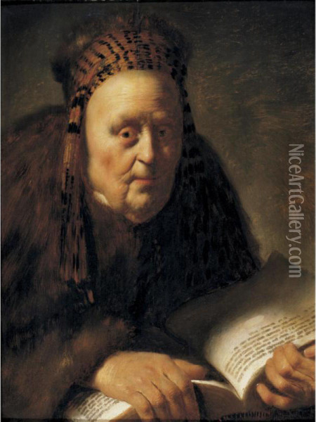 Portrait Of An Old Woman Holding A Book Oil Painting - Isaac de Jouderville