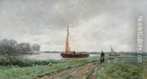 Along The Tow Path Oil Painting - Jan Hendrik Weissenbruch