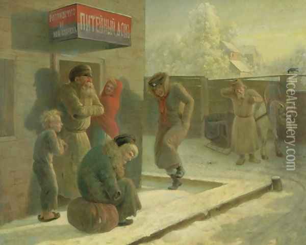 A Pub Oil Painting - Leonid Ivanovich Solomatkin
