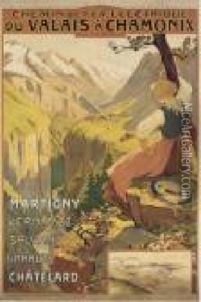 Chemin De Fer Martigny-chatelard-chamonix Oil Painting - Edouard John E. Ravel