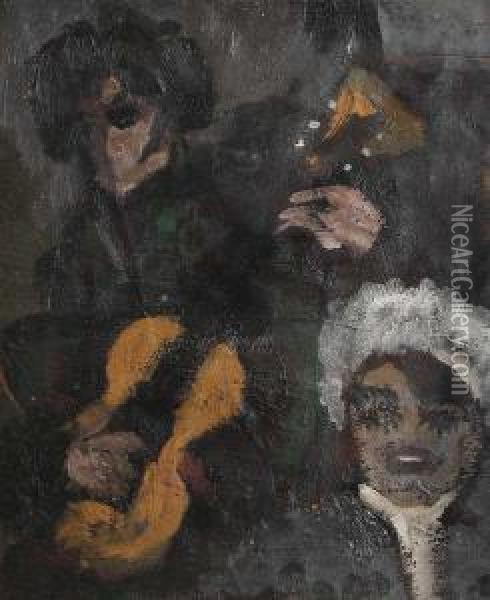 Flamenco-gitarist En Vrouw Oil Painting - Henri Van Straten