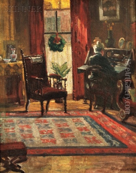 Beacon Hill Interior Oil Painting - Adelaide E. Wadsworth