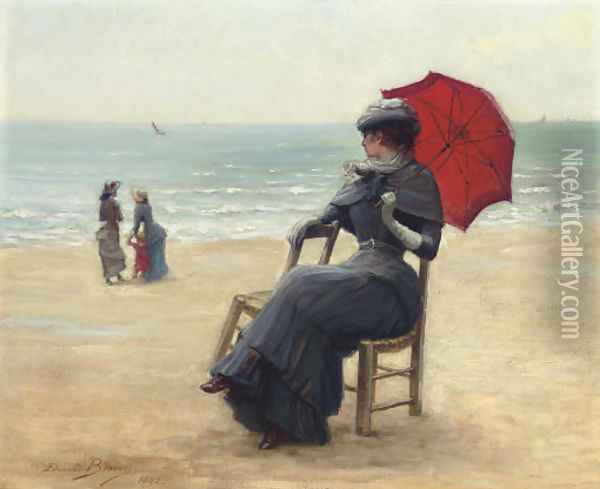 Sitting by the Sea Oil Painting - Edouard Bisson