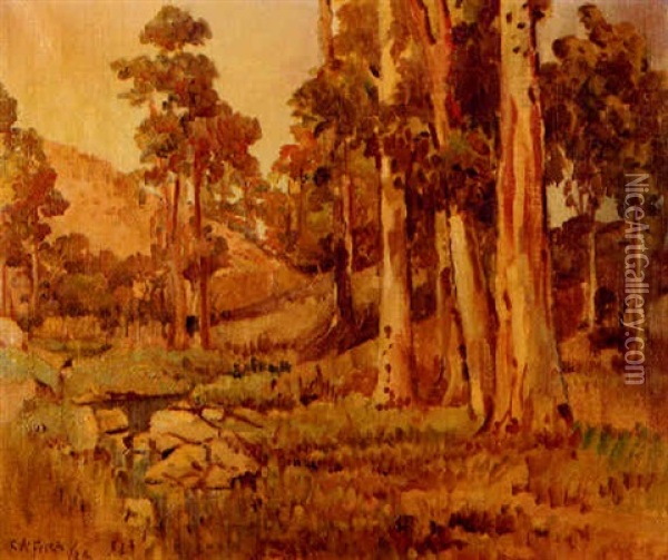 County Park In Spring Valley Oil Painting - Charles Arthur Fries