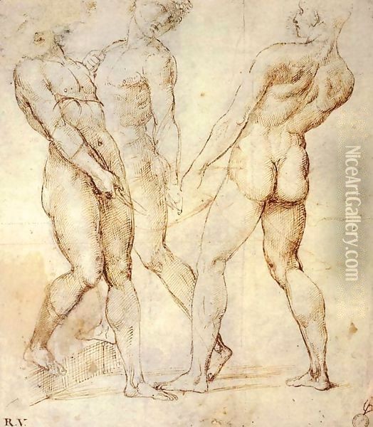Study of Three Nude Bearers Oil Painting - Raphael