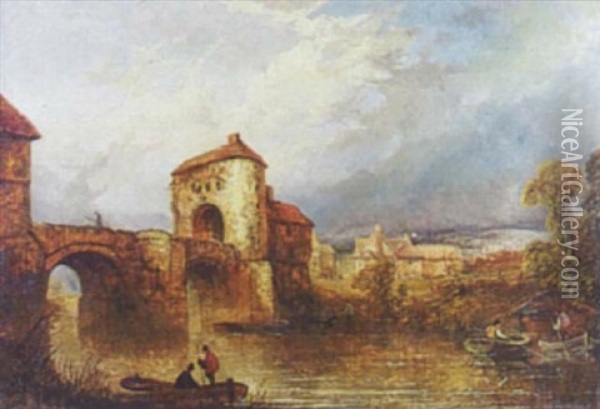 Boatmen Below A Bridge Oil Painting - Joseph Paul
