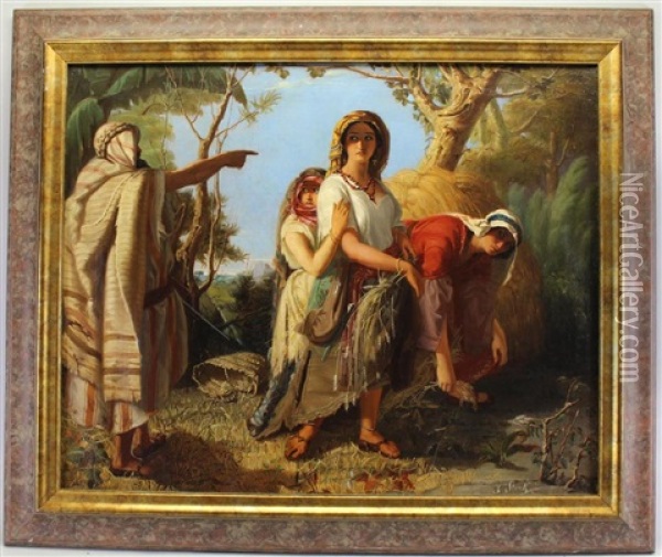 Painting Of Boaz Speaking To Ruth At The Barley Field Oil Painting - Julius Josephus Gaspard Starck