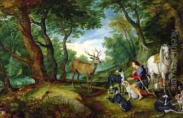 The Vision of St. Hubert Oil Painting - Jan & Rubens, P.P. Brueghel