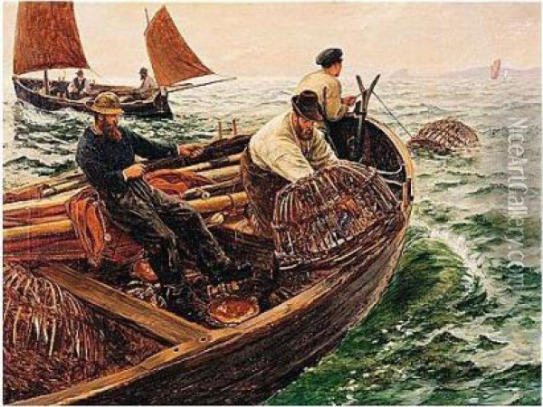 Land's End Crabbers Oil Painting - Charles Napier Hemy
