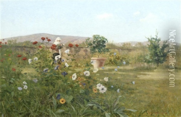 Giardino Con Donna Oil Painting - Angiolo Tommasi