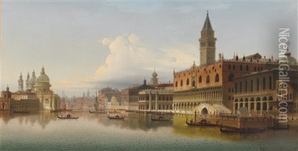 View Of The Canal Grande With The Palazzo Ducale Oil Painting - Johann Wilhelm Jankowski