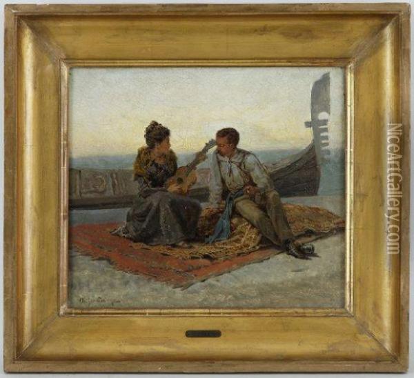 Couple A Venise Oil Painting - Arthur Jean Bapt. Calame