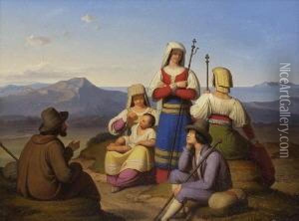 Landleute Aus Der Umgebung Roms
 Auf Der Pilgerfahrt Nach Loretto Oil Painting - Clemens Von Zimmermann