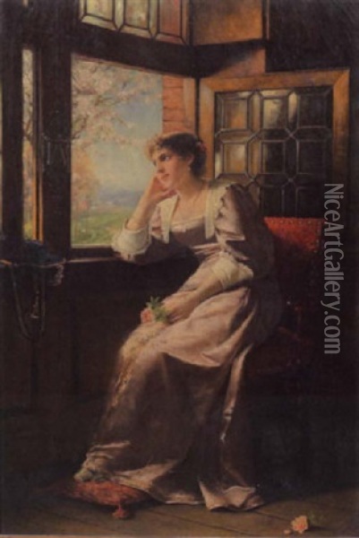 Elegantly Dressed Woman Seated Beside A Window Oil Painting - Ernst Anders