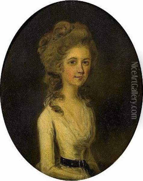 Portrait Of A Blond Lady, 
Half-length, In A White Dress Seated; And Portrait Of A Brunette Lady , 
Half-length, In A White Dress, Seated Oil Painting - John Downman