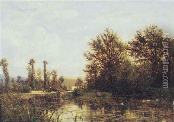 Paysage Au Bord De La Riviere Oil Painting - Emile Charles Lambinet