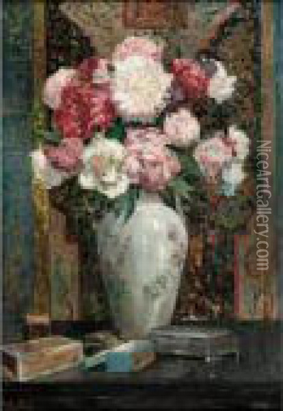 Still Life Of Flowers Oil Painting - Franz Roubaud
