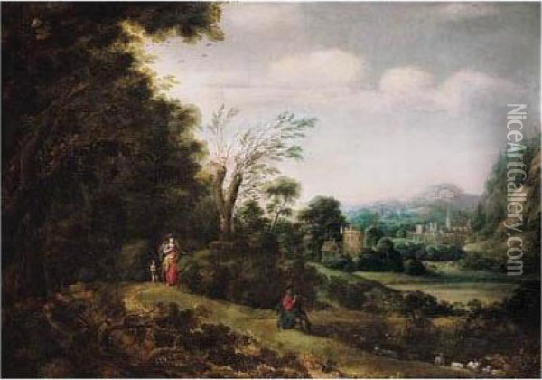 Landscape With Venus, Cupid And Adonis Oil Painting - Gillis Neyts